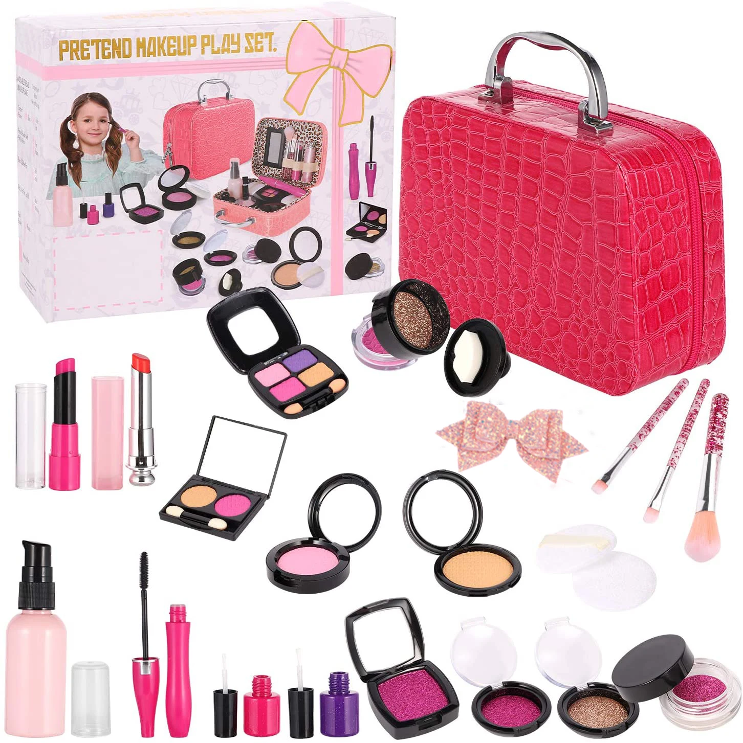 

Kids Pretend Makeup for Girls,Play Makeup Kit Set for Toddler with Cute Bag Beauty Set for Girl Christmas Birthday toy(Not Real)