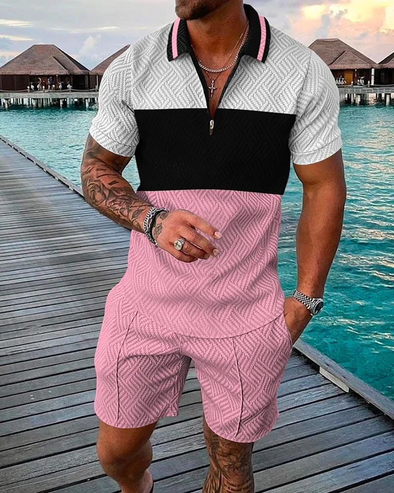 Summer Men's Polo Shirt Luxur Short Sleeve 2 Piece Outfits Street Jogger Clothing Casual Male Tracksuit Hawaiian Short Pant Set