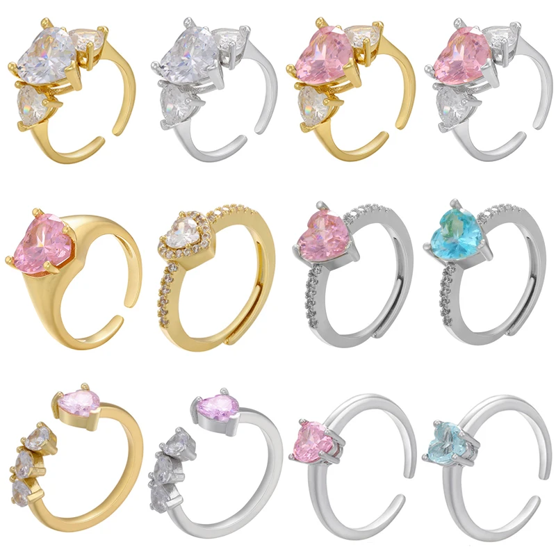 

High Quality Infinite Love Women's Gold Ring Silver Open Cuff Heart Crystal Rainbow Stone Women's Finger Wedding