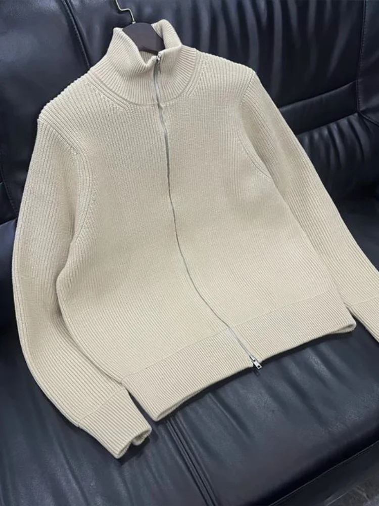 

Кардиган для гольфа, свитер, мужской модный универсальный свободный свитер, Однотонный свитер на молнии с высоким воротником