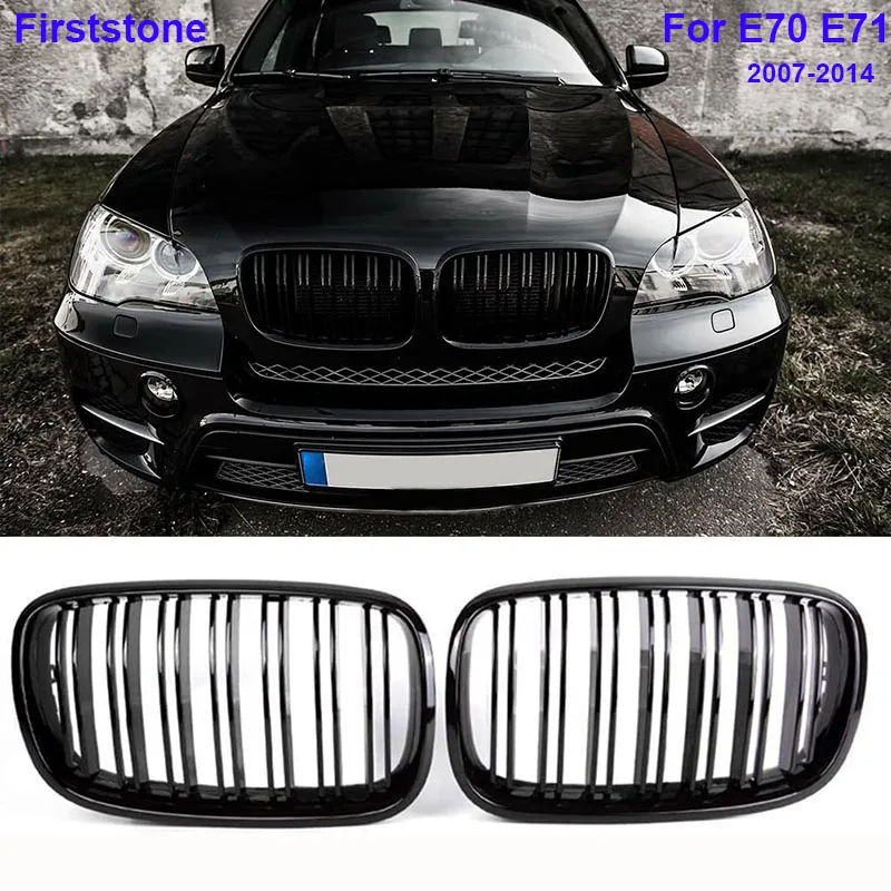 

BMW X5 E70 X6 E71 Front Kidney Grille - Gloss Black M Color ABS Grills with Double Slats Compatible with 2007-2014