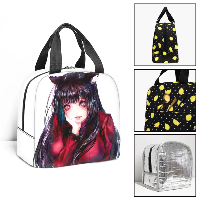 Anime Kakegurui Insulated Lunch Bags Women Men Work Tote Food Case Cooler Warm Bento Box Student Lunch Box for School