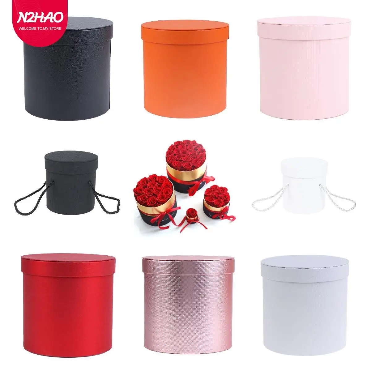 

1Pc Round Flower Paper Boxes Flowers Hug Bucket Lid Plush Toy Florist Flower Bucket Gift Packaging Gift Party Gift Storage Boxes
