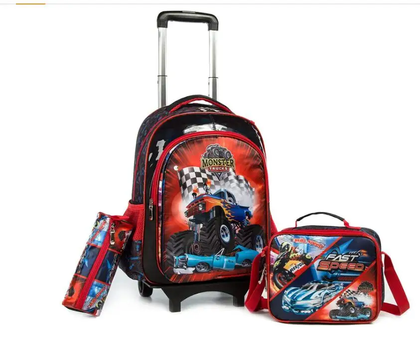 Kids Rolling Suitcase School Trolley Bags with lunch bag pen bag Wheeled Backpack for boys School Trolley Backpacks with wheels