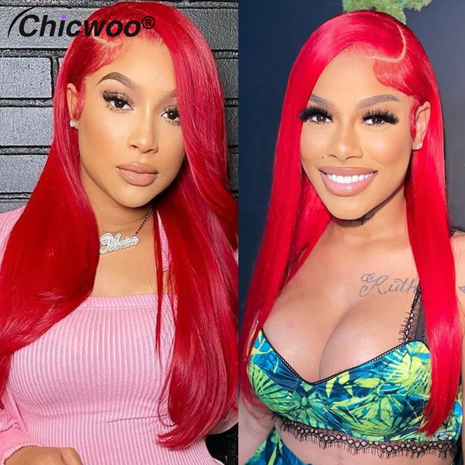 

180% Density 13x4 Lace Frontal Closure Wigs Natural Hair For Women Remy Red Straight Transparent Lace Front Human Hair Wigs
