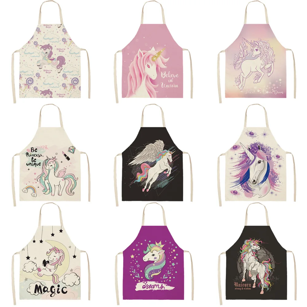 

Rainbow horse pattern customizable apron alpaca For home and kitchen kids apron aprons for women cooking accessories Child apron