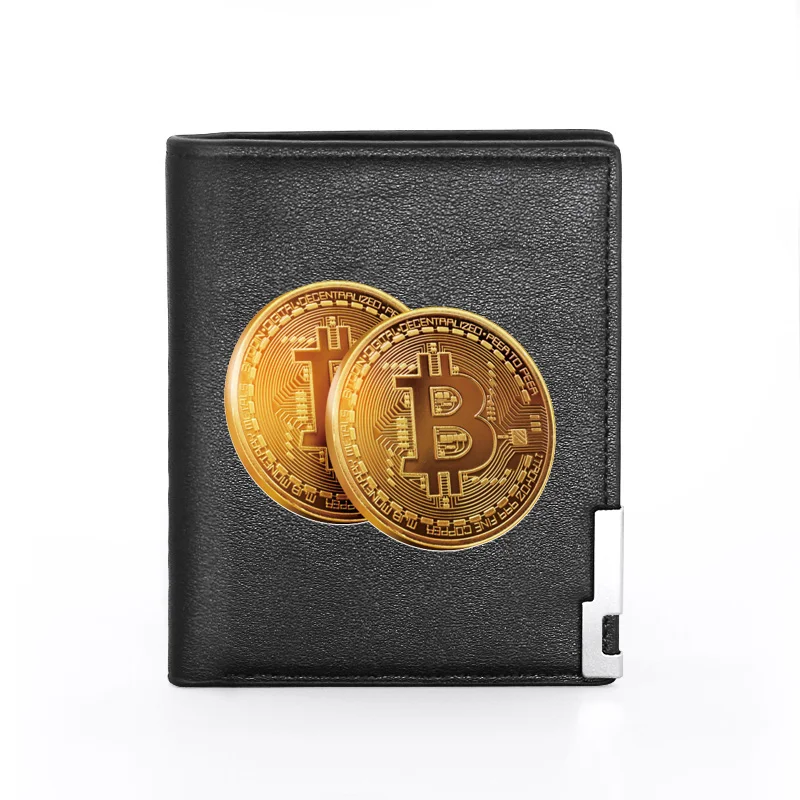 

New Arrivals Cool Bitcoin Design Printing Leather Wallet Men Women Billfold Slim Credit Card/ID Holders Short Purses