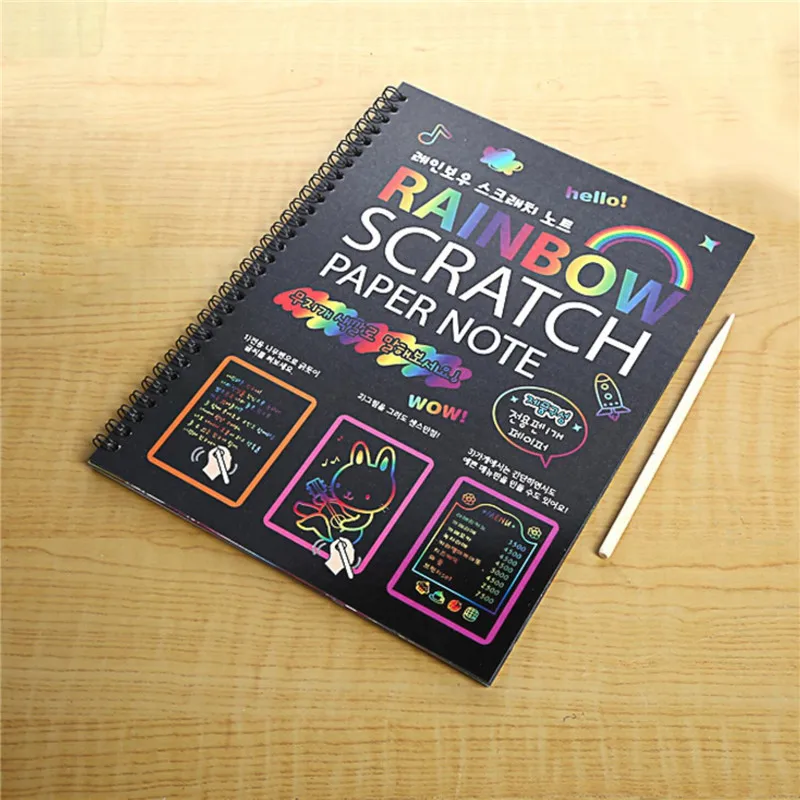 19*26cm Large Magic Color Rainbow Scratch Paper Note book Black DIY Drawing Toys Scraping Painting Kid Doodle |