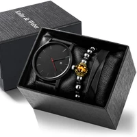 2022 new fashion mens business watch gift set quartz watches leather strap bracelet sets valentines day for boyfriend husband