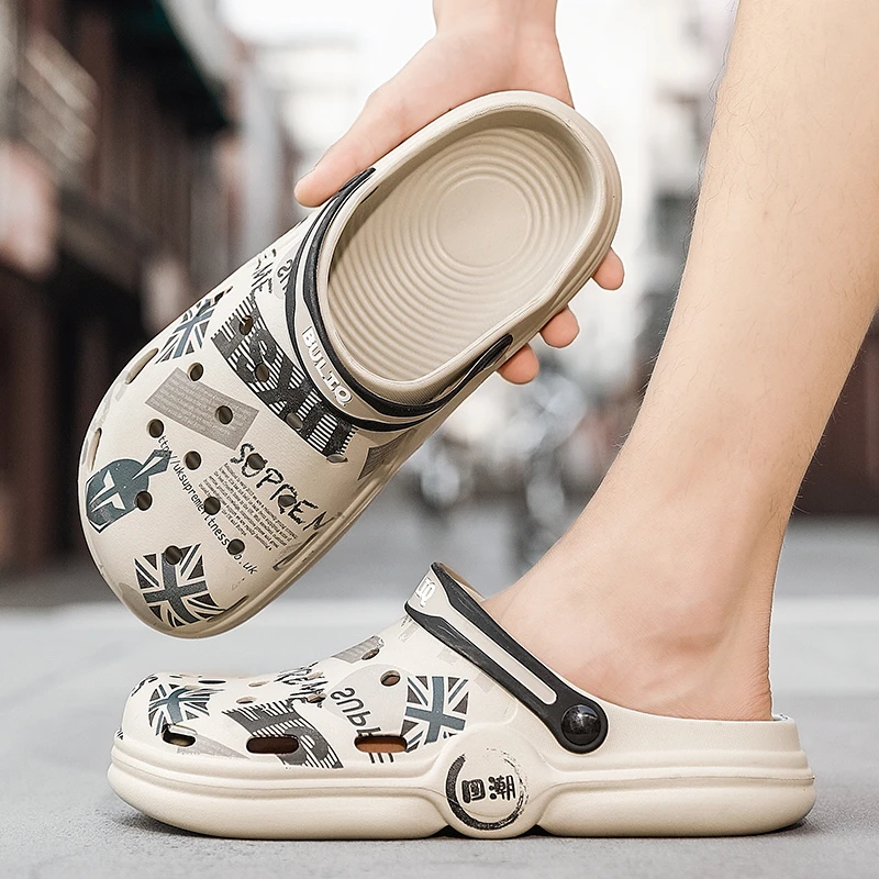 

2023 New Summer Flat Men's Hole Shoes Casual Outdoor Non-slip Comfortable Soft Bottom Fashion All-match Concise Shoes for Men