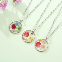 handmade resin real flower necklaces for women girls colorful diy round pendant necklaces engagement wedding jewelry gifts