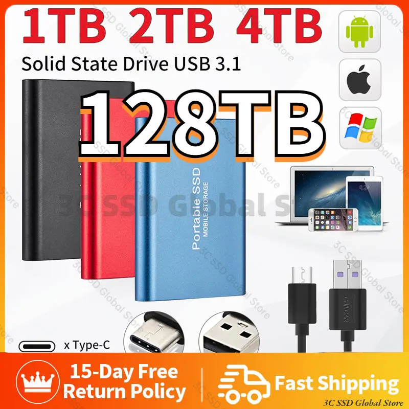 2023 New External Hard Drive High-speed 1TB  2TB 4TB 8TB USB3.1 SSD 2.5 Inch Portable SSD 16TB 32TB Hard Disk for Laptop