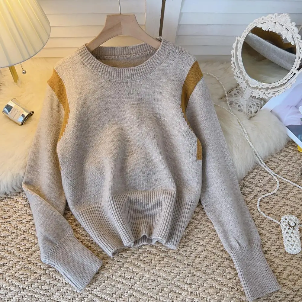 

Autumn and Winter New Collision Color Lazy Wind Retro Design Sense Niche Bottoming Skinny Chic Knit Sweater