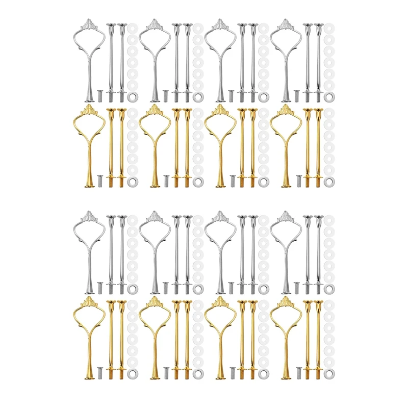 

LJL-16 Sets 3 Tier Crown Cake Plate Stand Fittings Hardware Holder Kitchen Gadgets For Wedding And Party - Silver&Golden