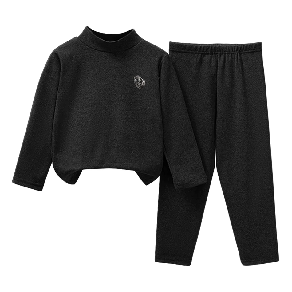 Stylish and Warm Children Solid Color Fleece Mid-Collar Pajama Sets Boys Girls Comfortable Soft casual Sleepwear New