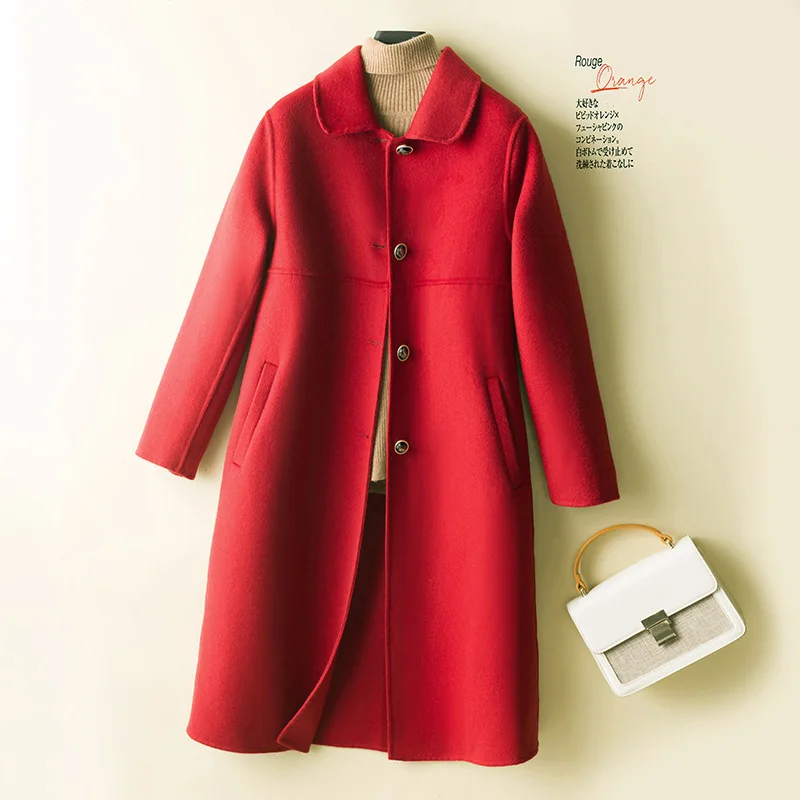 Осень-зима 2023, двустороннее кашемировое пальто, модное высококачественное пальто из чистой шерсти для женщин на весну и осень