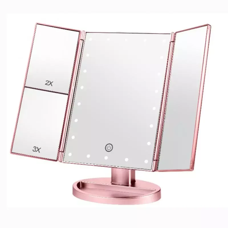 

22 LED Light Makeup Mirror 1/2/3X Magnifying Cosmetic 3 Folding Vanity Mirrors 180 Rotation Touch Dimmer Table Mirrors Espejo
