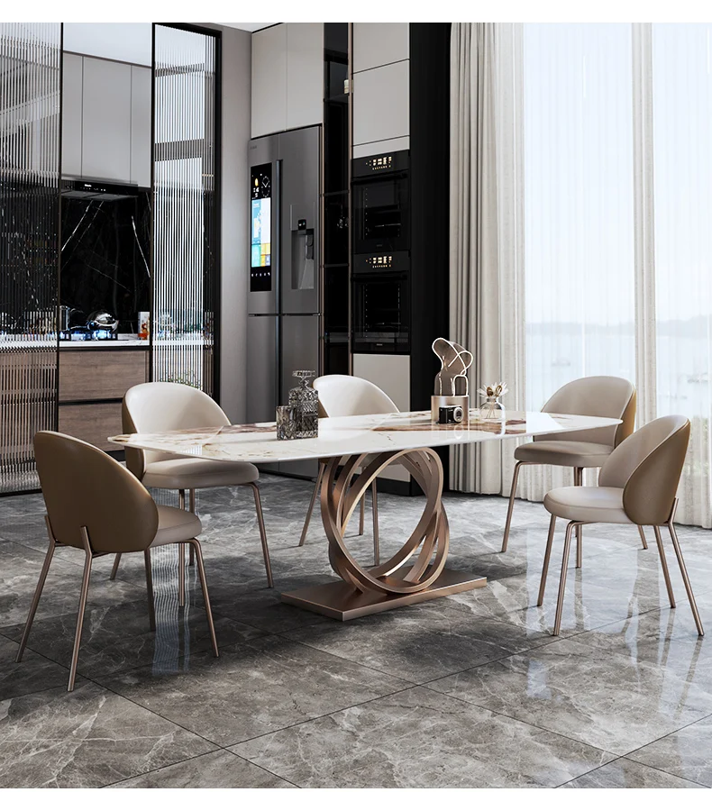 

Каменная тарелка, обеденный стол и стул, комбинированный итальянский 6-местный Скандинавский дизайн, роскошный Высококачественный простой современный обеденный стул 2021 ne