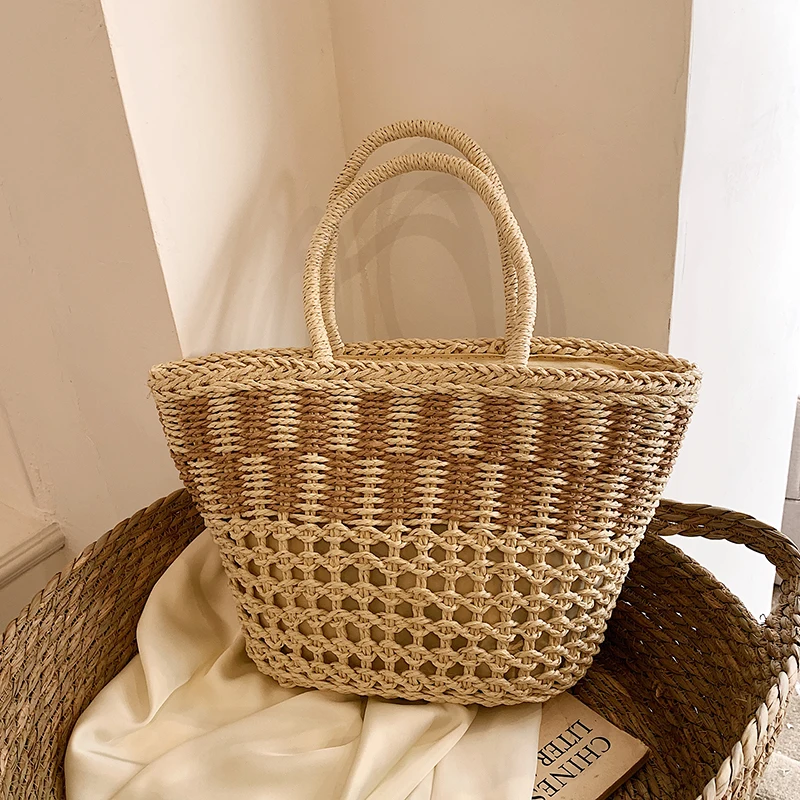 

Женская плетеная сумка ручной работы, Вместительная женская сумка-тоут, пляжная сумка для отпуска, сумка через плечо для покупок, сумки из ротанга