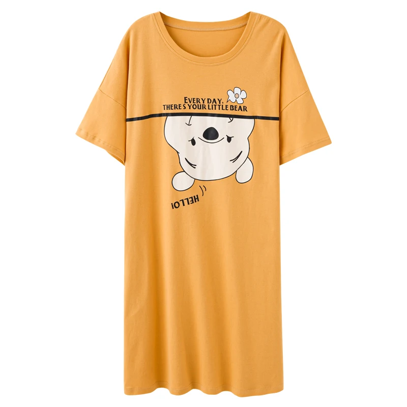 Disney Loose Female 100% Cotton Nightgown Lady Casual Cute Kawaii Night Dress Women Nighties Short Sleeve Nightwear Sleepshirts