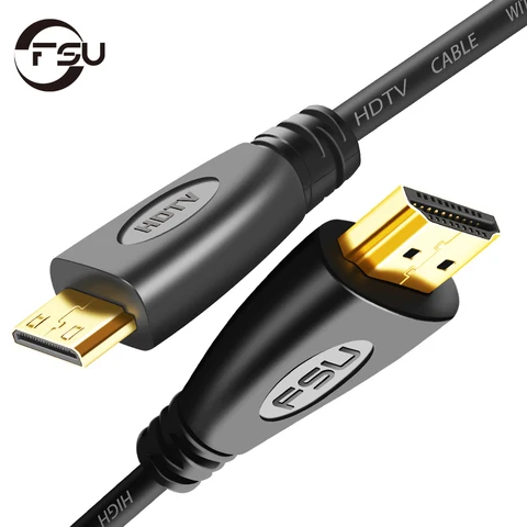 FSU Mini HDMI-совместимый кабель папа-папа 4K 1080P 3D для камеры позолоченный мини HDMI-совместимый кабель 1 м 2 м
