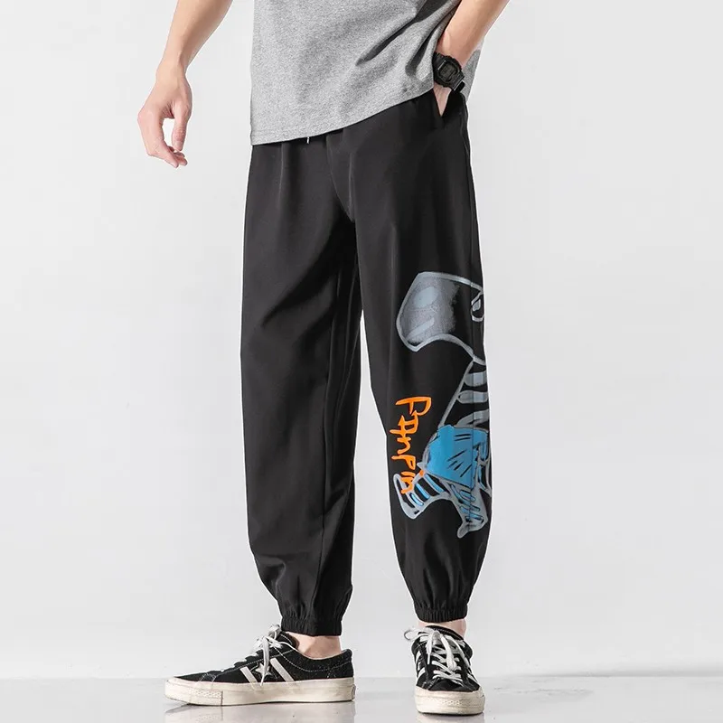 

2022 Summer Thin Ice Silk Men's Casual Pants Printing Cartoon Pants Sweatpants Men harem Pants