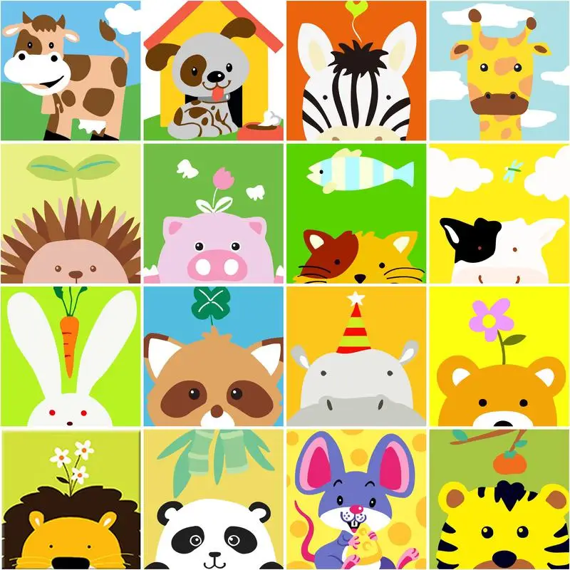 

CHENISTORY 20x20cm Frame Diy Painting By Numbers Children Cartoon Animals Paint By Number Handpainted Arts and Crafts