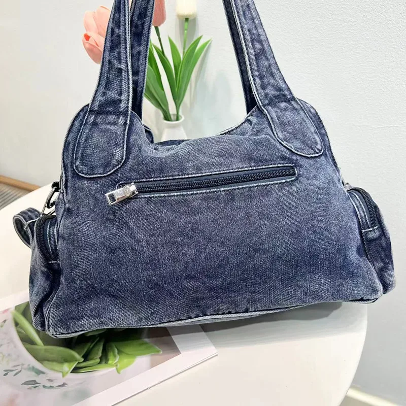 Женская джинсовая сумка в стиле панк голубая плетеная Сумочка через плечо с