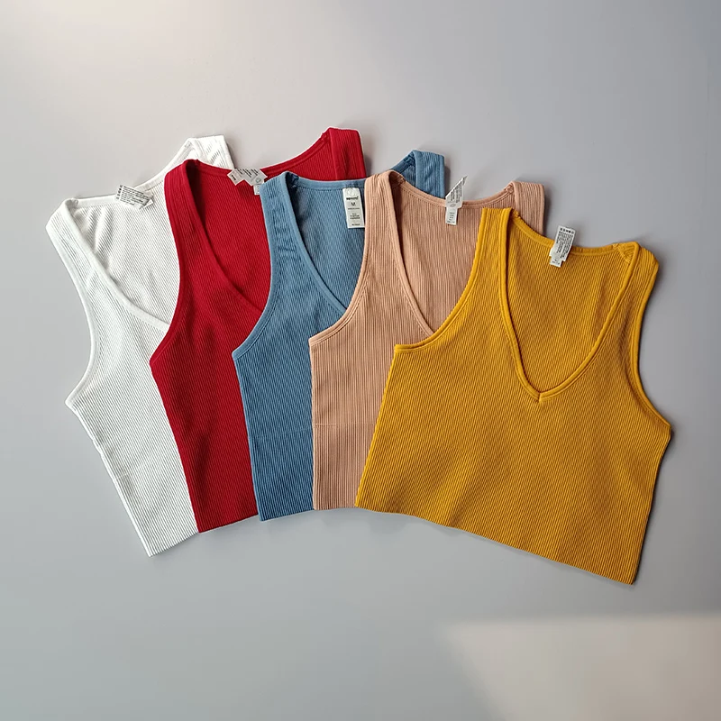 

Women Yoga Vest Gym Sports Crop Tops Seamless Streetwear Rib-Knit Fitness Running Vest Workout Bra Tank Top Female Without Pad