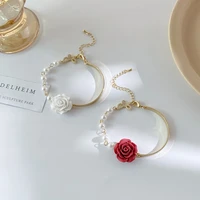 retro red baroque rose flower bead bracelet for women new fashion temperament chain alloy charm bracelet