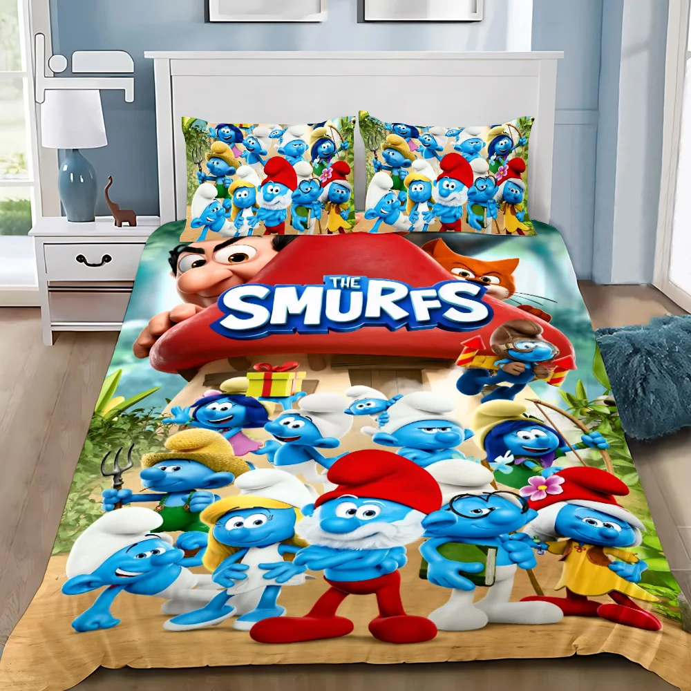Милый мультфильм S-Smurfs пододеяльник наволочка комплект постельного белья для