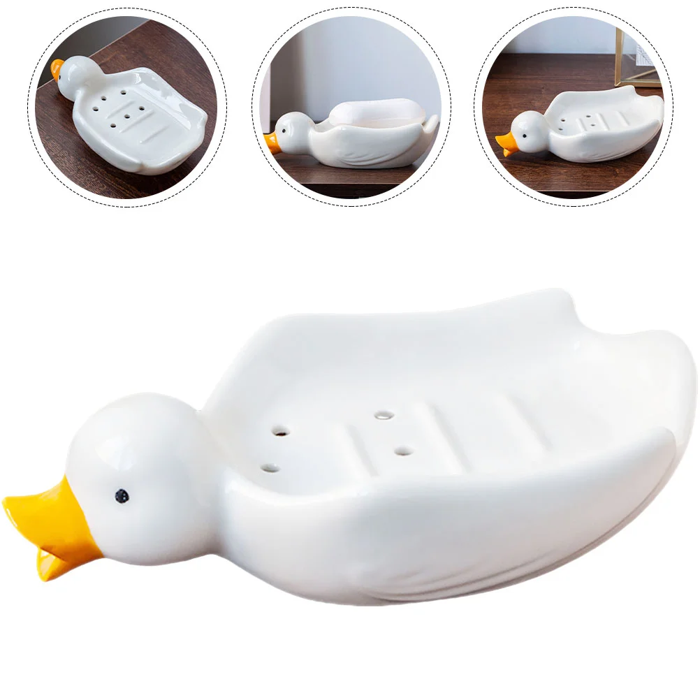 

Soap Dish Holder Tray Draining Sponge Ceramic Duck Kitchen Sink Saver Box Container Plate Draincase Self Sponges Drainer Dry