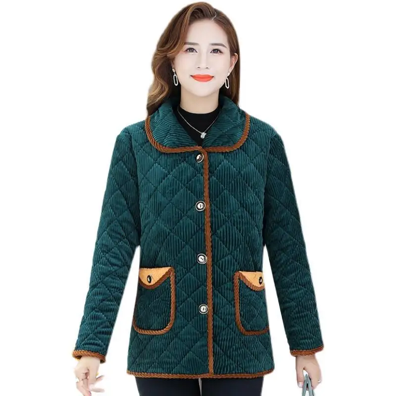 Corduroy Winter Coat Women Puffer Jacket Winter New Korean Style Long Ladies Over-the-knee Cotton Padded Jacket Keep Warm