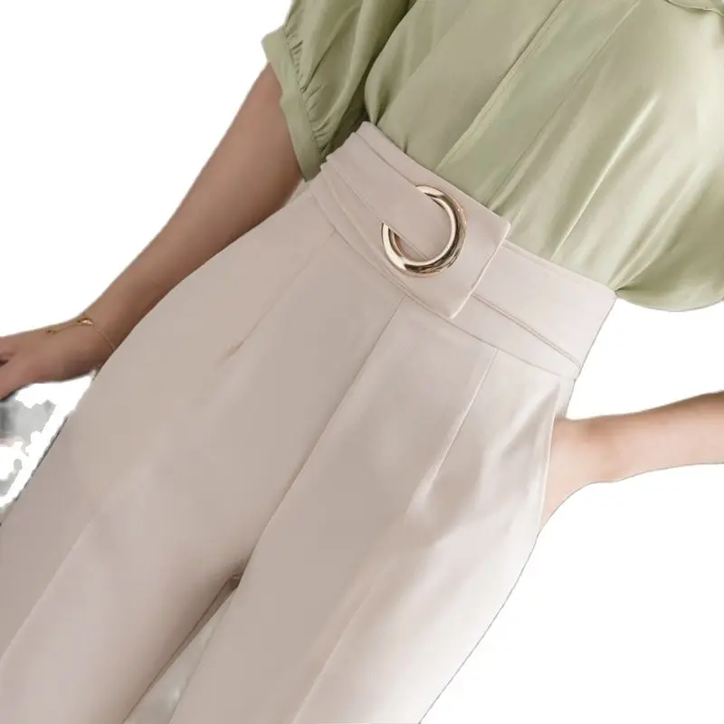 

Женские повседневные укороченные брюки для лета, тонкий костюм с высокой талией для похудения, штаны-шаровары длиной до щиколотки, OL Капри, ...