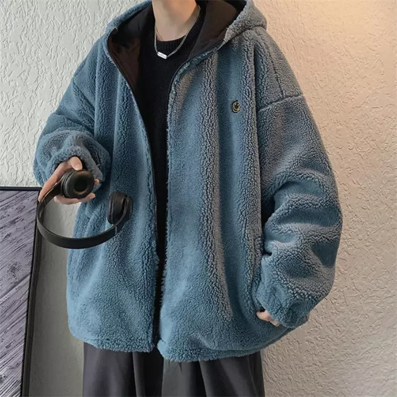 Polar Fleece Coats Men Autumn Winter 2021 Leisure Solid Warm Cotton Clothes Lamb Wool Plus Velvet Thickening Outerwear