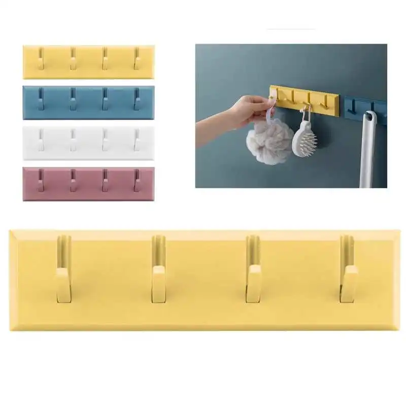 

ABS Wall Row Hook Free Punch Wall Hanger Hooks Towel Rack Adhesize Key Holder Home Organizer for Bathroom Accessories