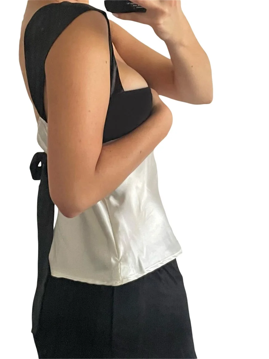 Женский комбинированный топ на бретелях сексуальная майка контрастных цветов с