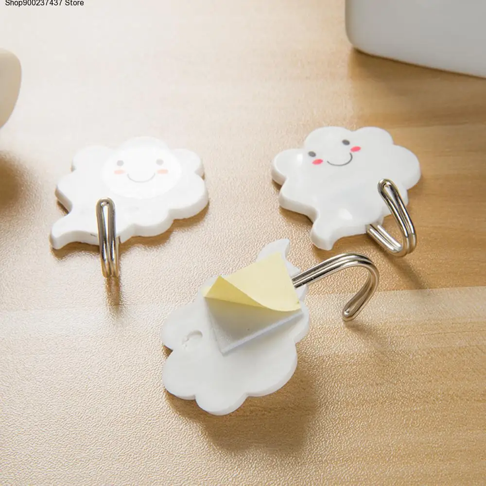 

New 3Pcs Self-adhesive Clouds Hanger Wall Hanging Door Key Hooks Bathroom Sticks Clothes Towel Holder Racks Kitchen Accessories