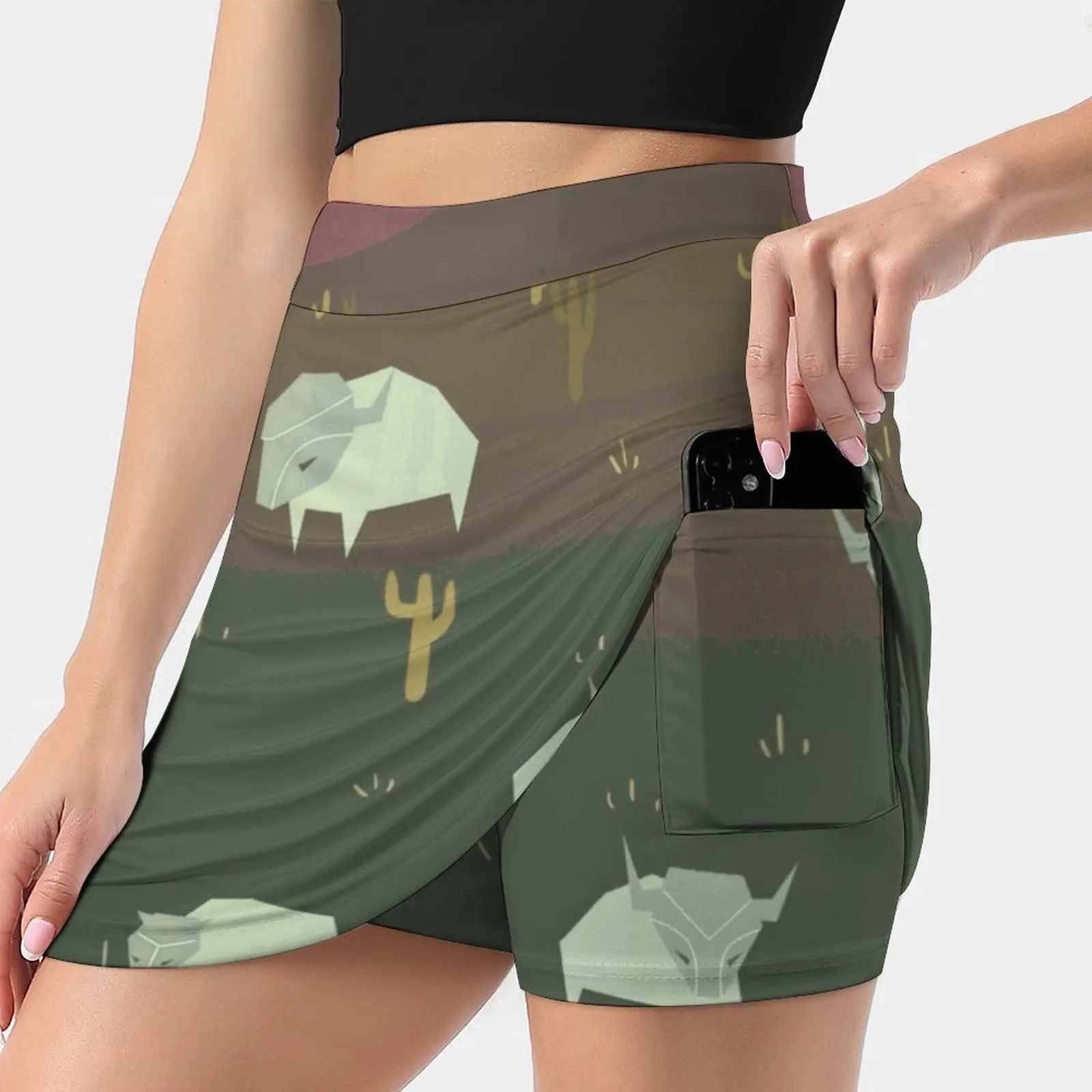 

Bison Women'S Fashion Sporting Skirt With Pockets Tennis Golf Running Skirts Bison Bisons Wild West Cactus Cacti Sunset