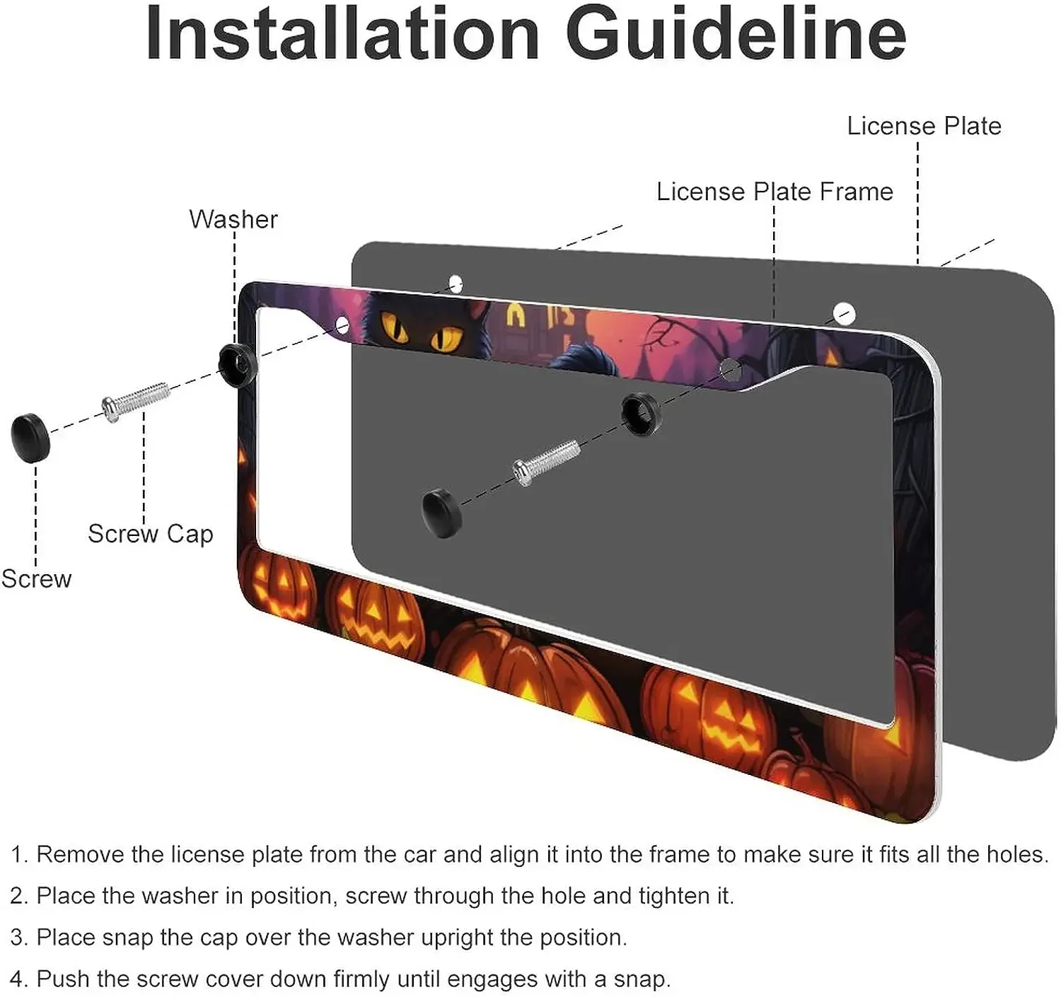Хэллоуин Черный Кот Полная Луна Страшная Тыква Крышка Номерного Знака Передние