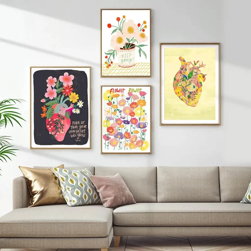 

Anatomical Heart with Flowers Print Self Love Power Floral Posters Wall Art Pictures Colorful Canvas Painting Home Decor
