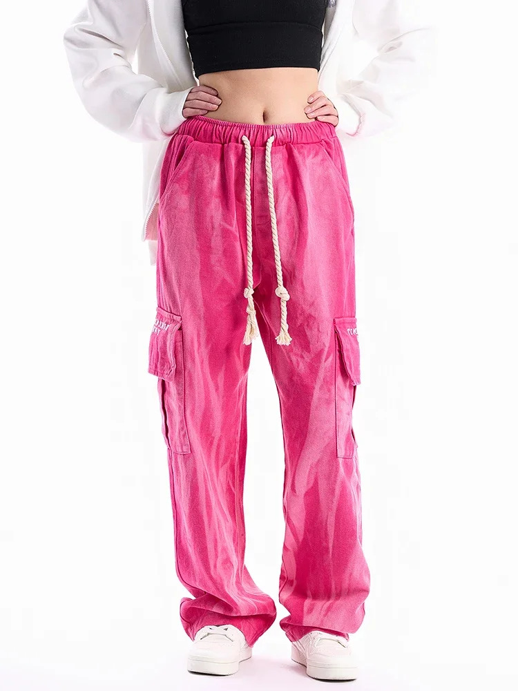 

Брюки-карго Y2k мужские/женские состаренные, винтажные свободные штаны с поясом на резинке, с градиентной вышивкой, уличная одежда, зимние спортивные штаны