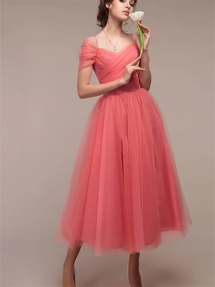 

Женское облегающее платье принцессы, Привлекательное платье трапециевидной формы на тонких бретельках, вечерние платья, однотонное Сетчатое свадебное платье, модель 2023 года