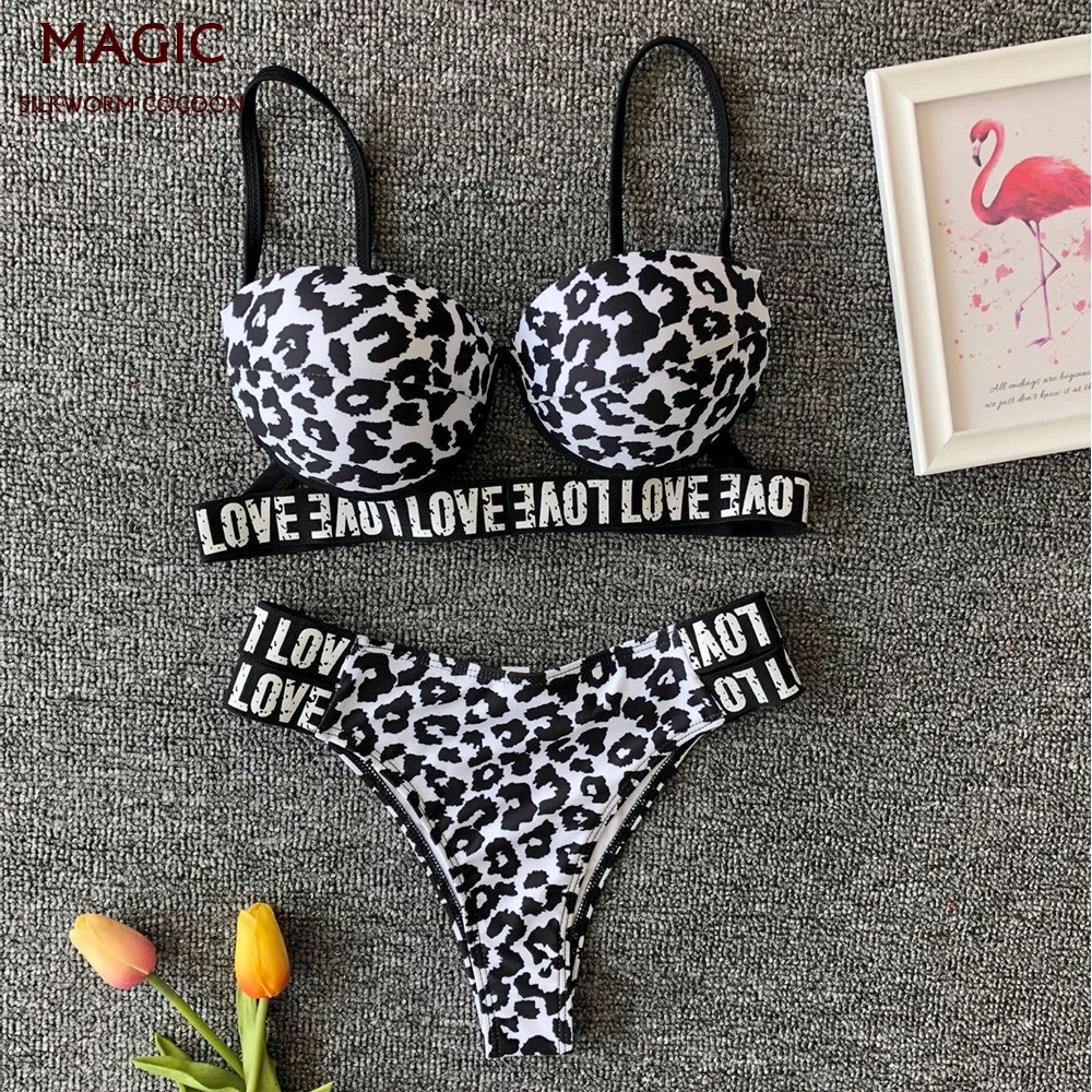 

Sexy White leopard print Bikini New Female Swimsuit Women Swimwear Push Up Bikinis Set Low Waist Swimming Suits for Bathing Suit