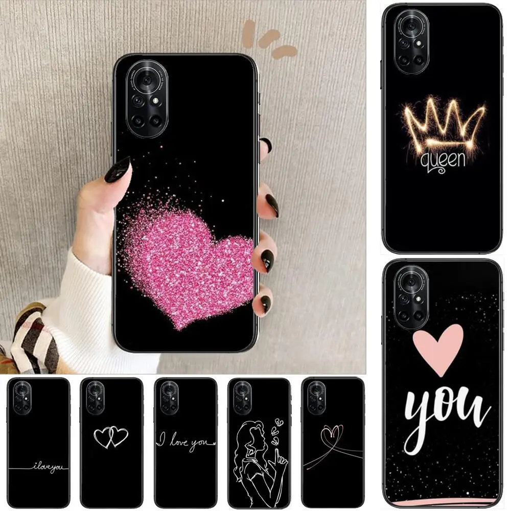 

Love Heart Crown Clear Phone Case For Huawei Honor 20 10 9 8A 7 5T X Pro Lite 5G Black Etui Coque Hoesjes Comic Fash design