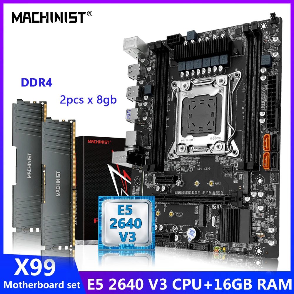 MACHINIST X99 Motherboard Combo set with LGA 2011-3 Xeon E5 2640 V3 CPU Kit DDR4 16GB RAM 2133MHz Memory NVME/SATA M.2 USB 3.0