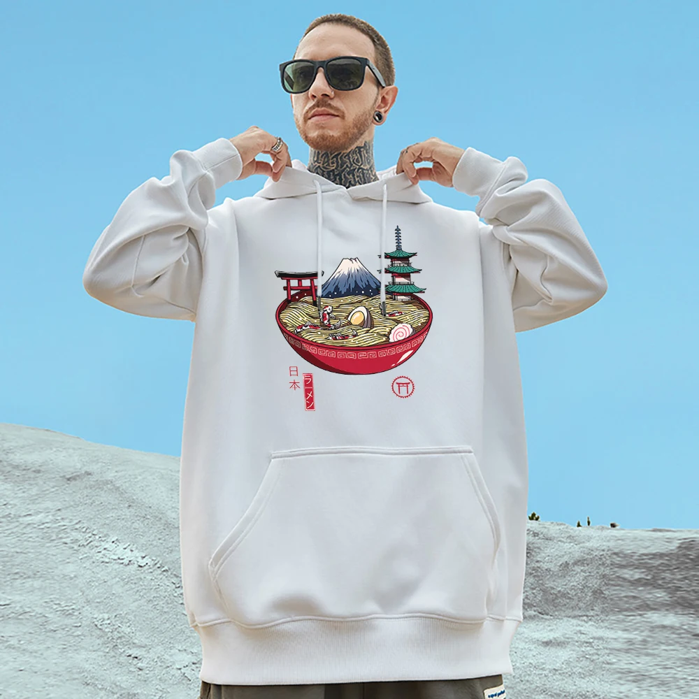 

The World Of Ramen Prints Men Hoodie Cotton Hooded Loose Pullovers Hip Hop Casual Sweatershirts Fashion Street Male Sportswears