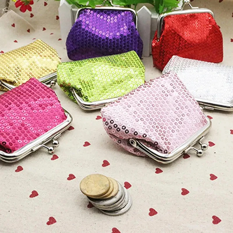 Женский кошелек для монет из полиэстера с блестками и сверкающей застежкой