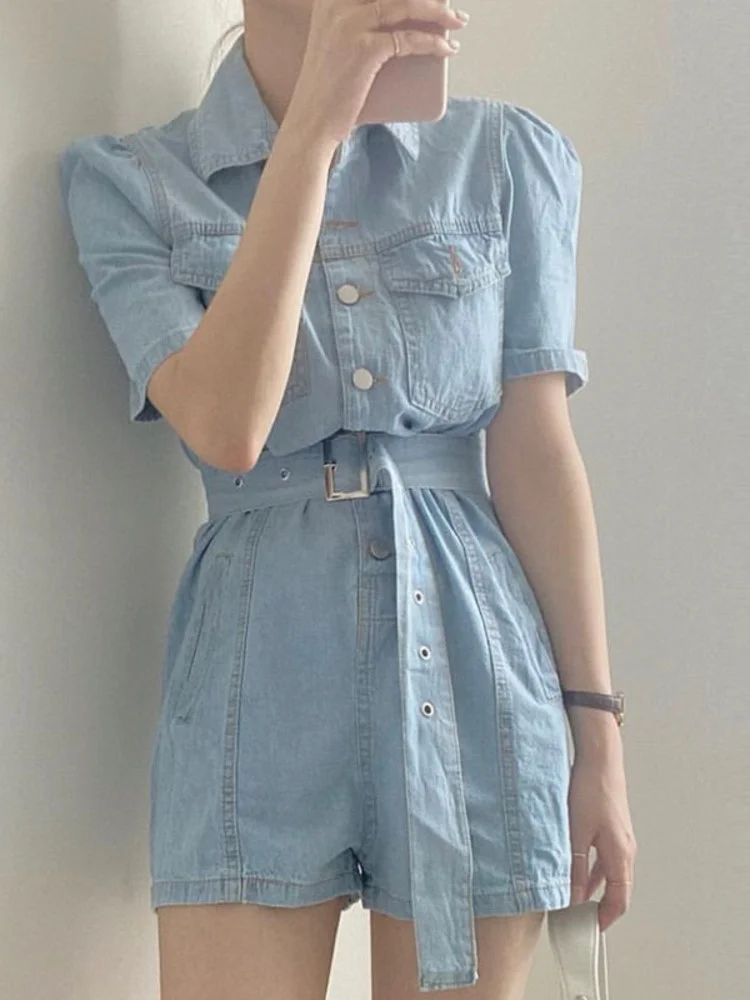 

] Корейский шикарный комбинезон на шнуровке с коротким рукавом и широкими штанинами, Женский ковбойский комбинезон 2022, летняя женская светл...