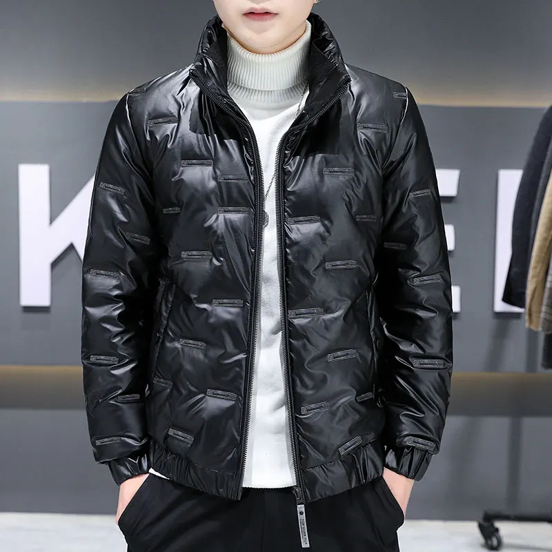 2022 New Men'S Stand Collar Short Coat Top Bright Face Handsome In Autumn And Winter Korean Fashion Down Cotton Jacket